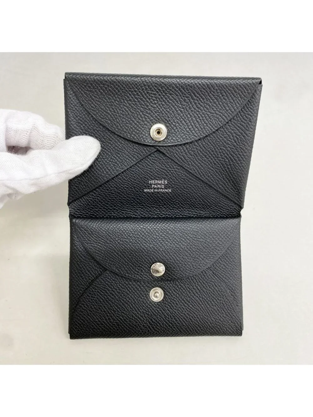 Hermes Coin Purse Calvi Duo Veau Epsom Black Silver